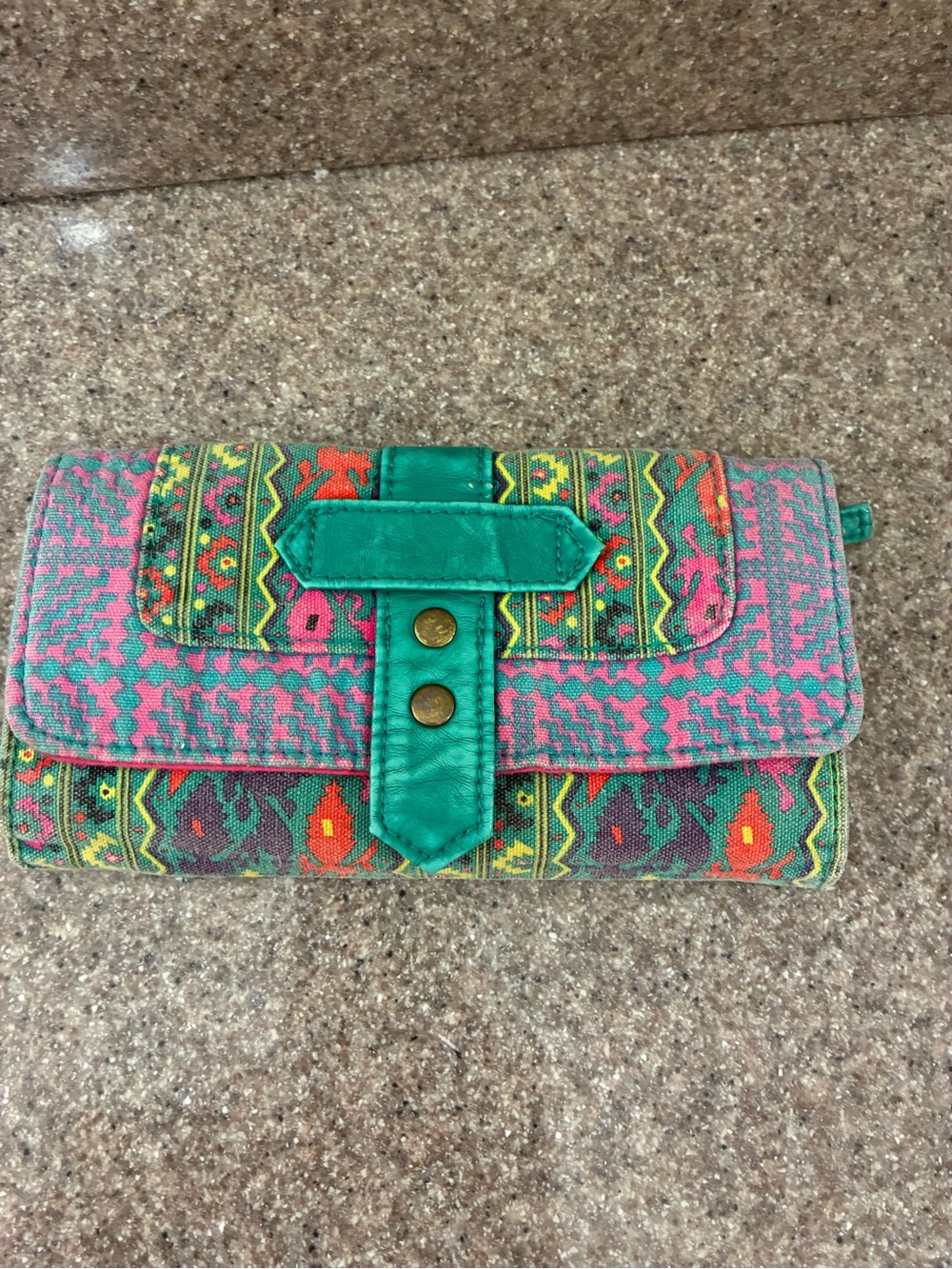 Mossimo Supply Co. Pink and Teal Aztec-Patterned Clutch Wallet